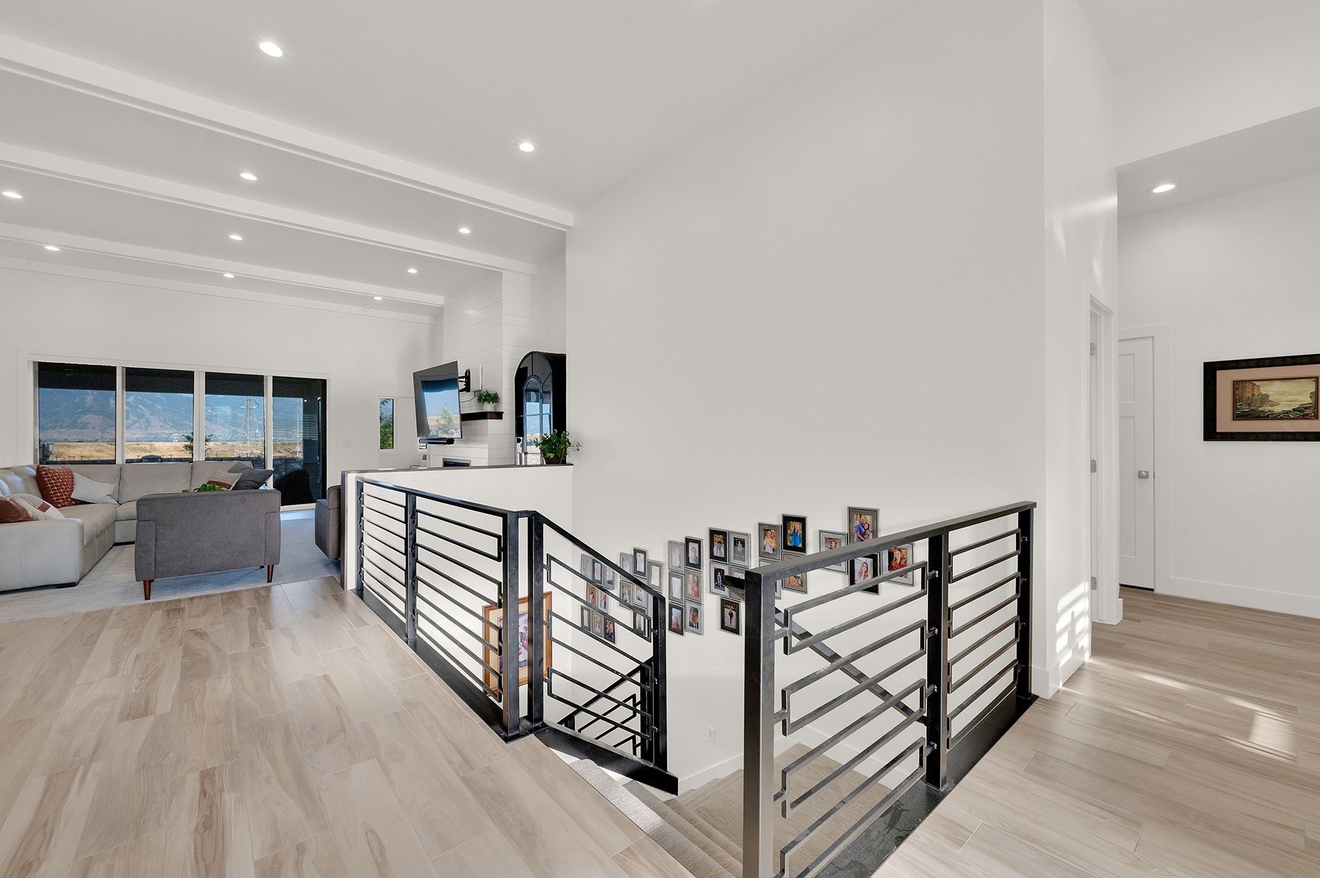 There is a staircase leading up to the second floor of a house.