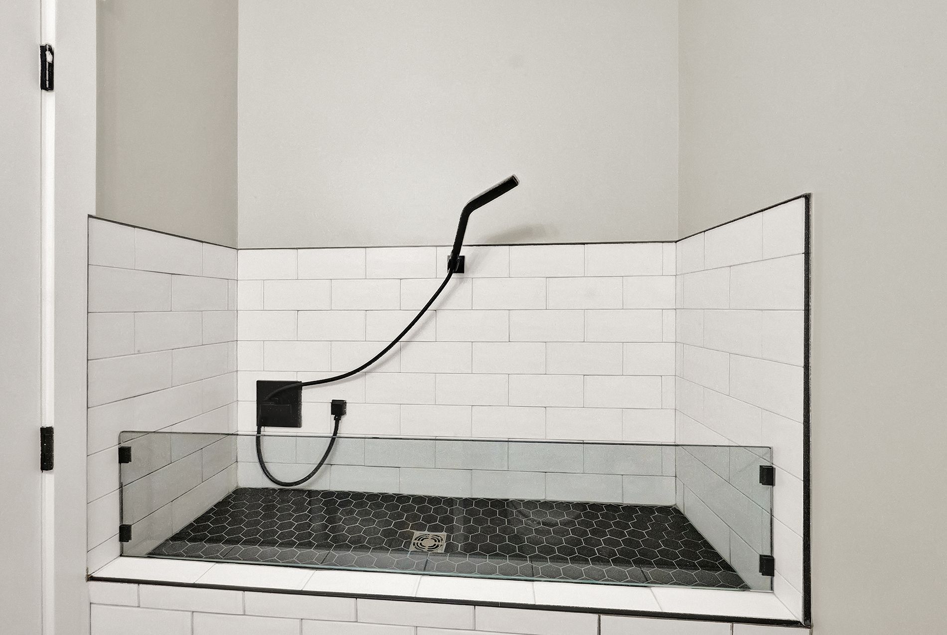 A dog bathtub with a shower head attached to it.