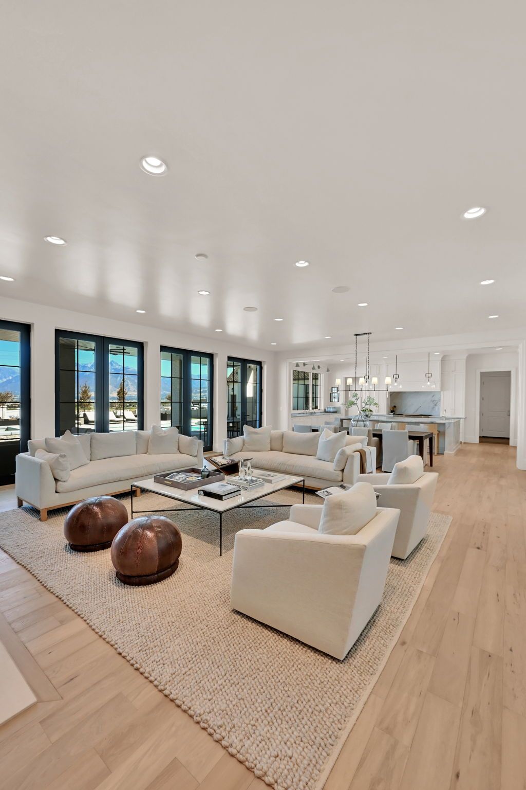 A living room filled with furniture and a rug.