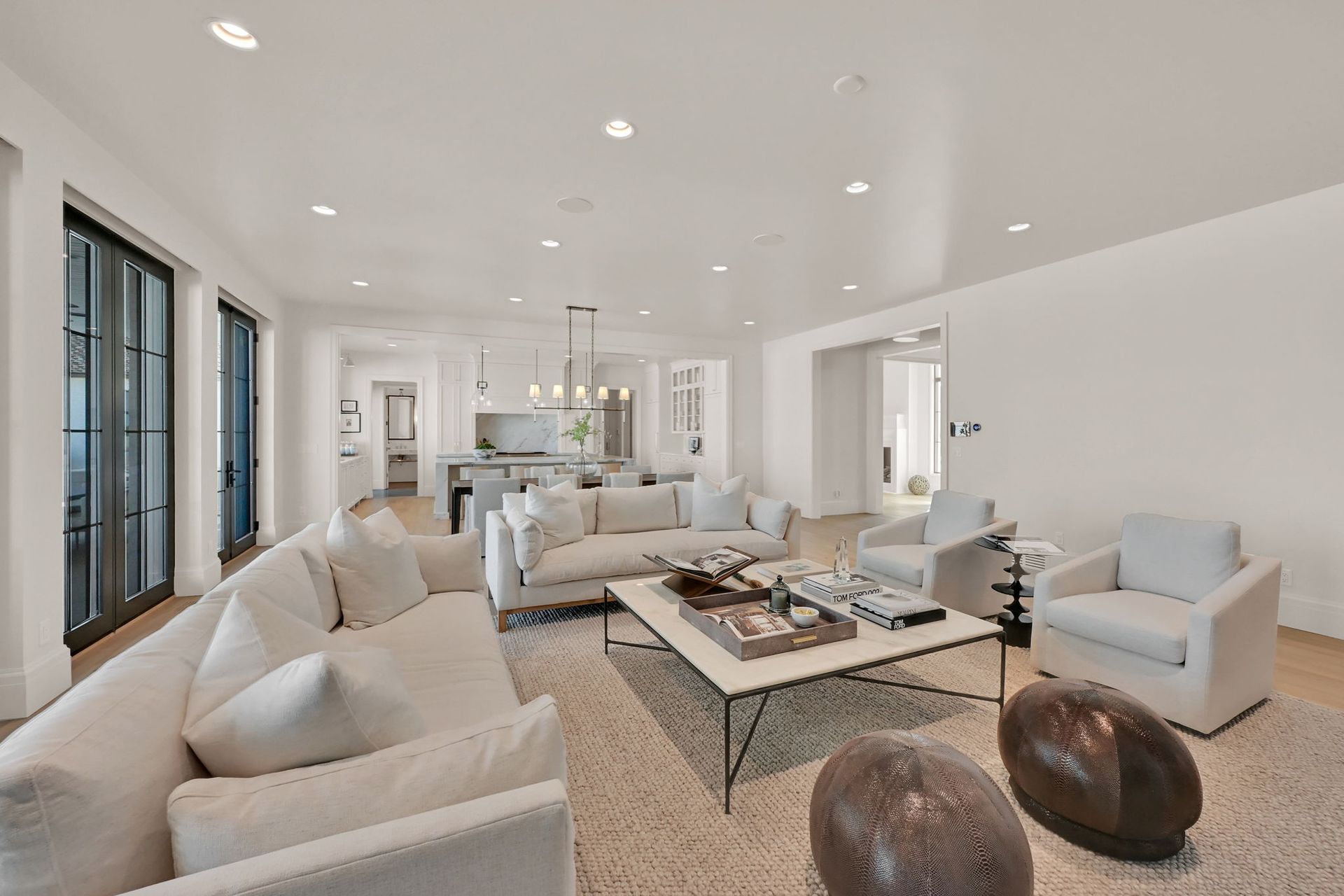 A living room filled with furniture and a coffee table