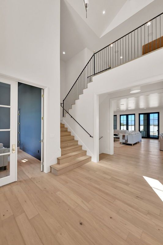 There is a staircase in the middle of the room.