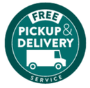 A free pickup and delivery service sticker with a truck on it.