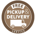 A free pickup and delivery service sticker with a truck on it.