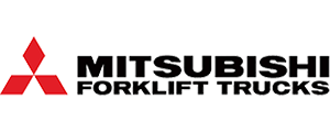 Mitsubishi Forklift Trucks logo. Red diamond logo and black text on a white background.