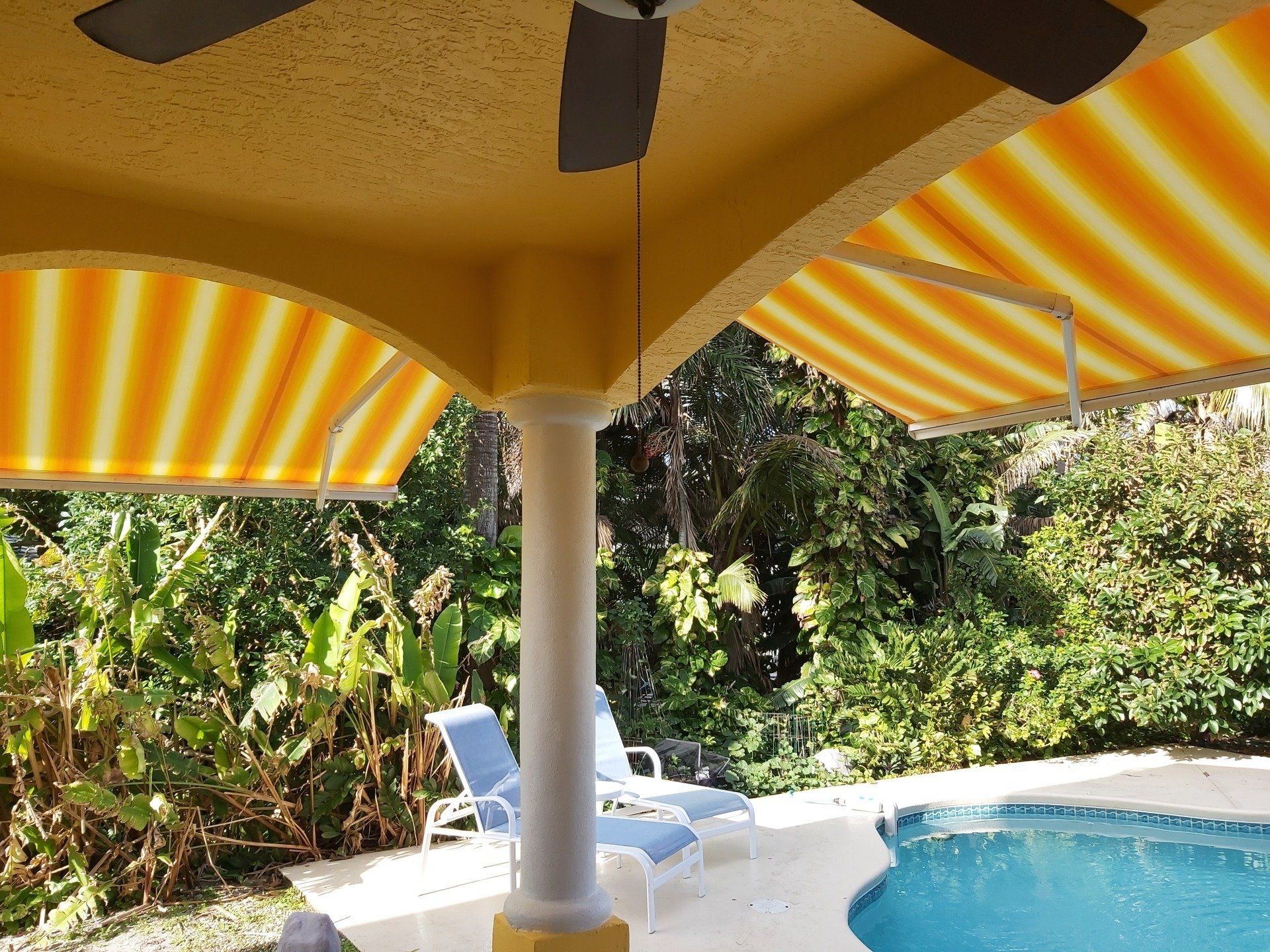 yellow and orange stripes awnings