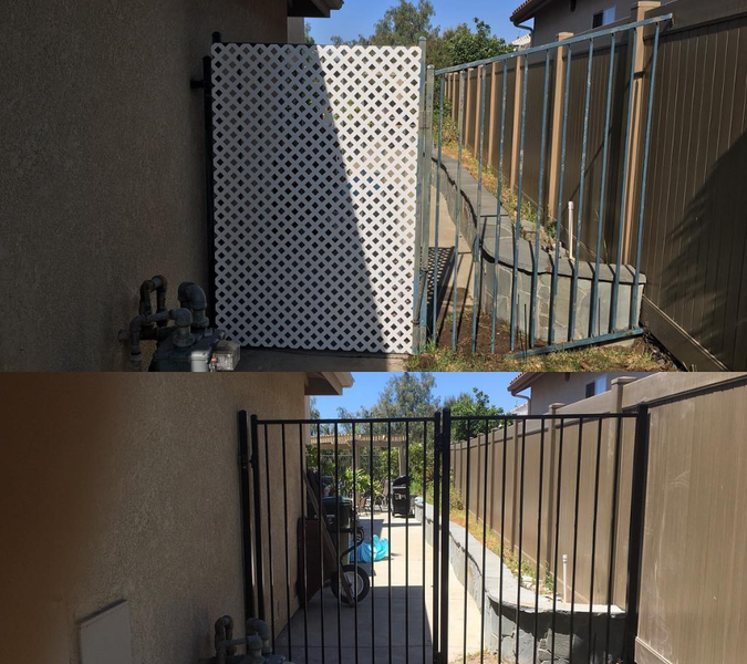 A before and after picture of a fence