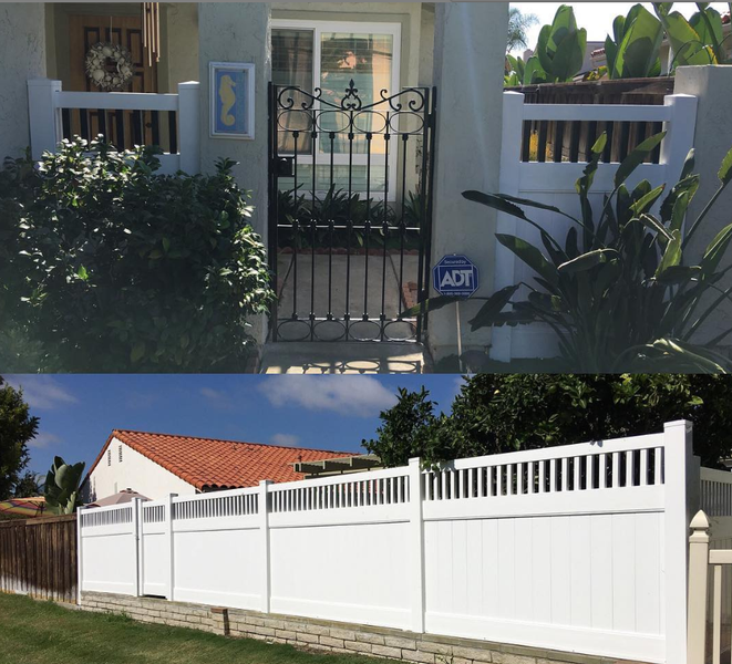 A white fence is in front of a house with a sign that says acf