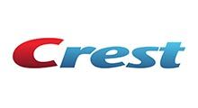 Crest logo in red and blue text on a white background