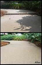 A before-and-after comparison of a concrete walkway, showing a trip hazard leveled to create a smooth, accessible surface.