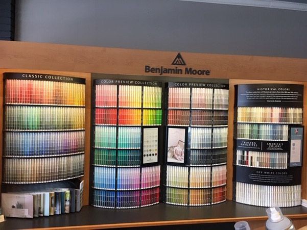 A display of benjamin moore paint samples