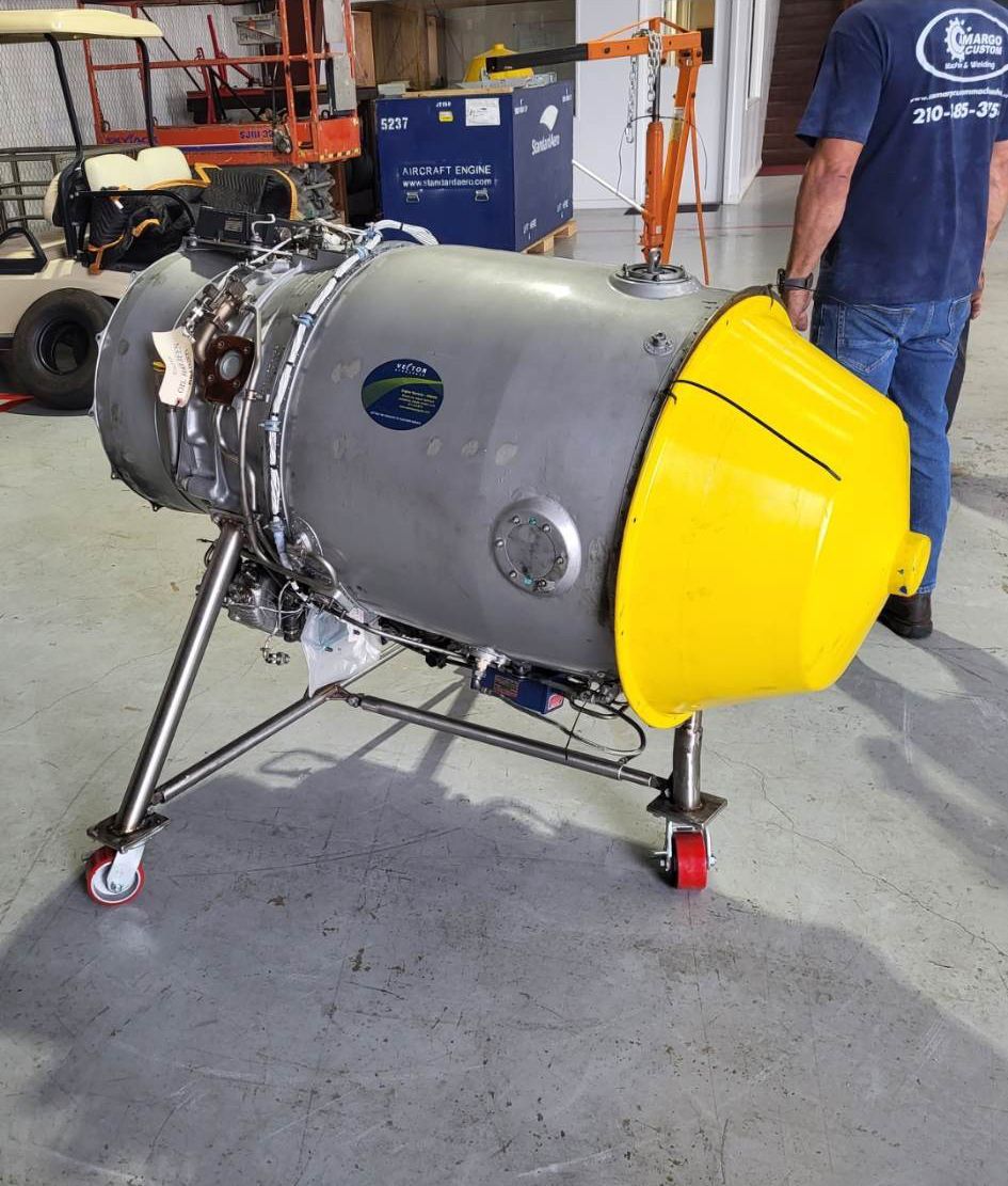 Custom airplane engine with yellow paint