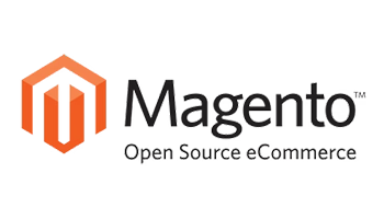 The magento open source ecommerce logo is orange and black on a white background.