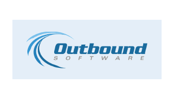 A blue logo for outbound software on a white background