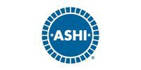 ASHI logo with white letters in a blue circular emblem and ring.