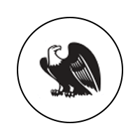 Black eagle logo inside a thin black circle on a white background