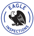 Eagle Inspections logo with blue circular text and a black eagle silhouette on white background