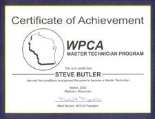 Certificate of Achievement WPCA Master Technician Program