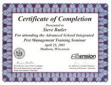 Advanced School Integrated Pest Management Training Seminar Certificate of Completion