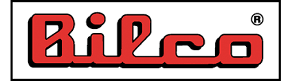 Bilco logo in red with a black shadow and white border.