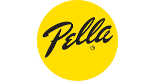 Pella logo in black script inside a yellow circle.