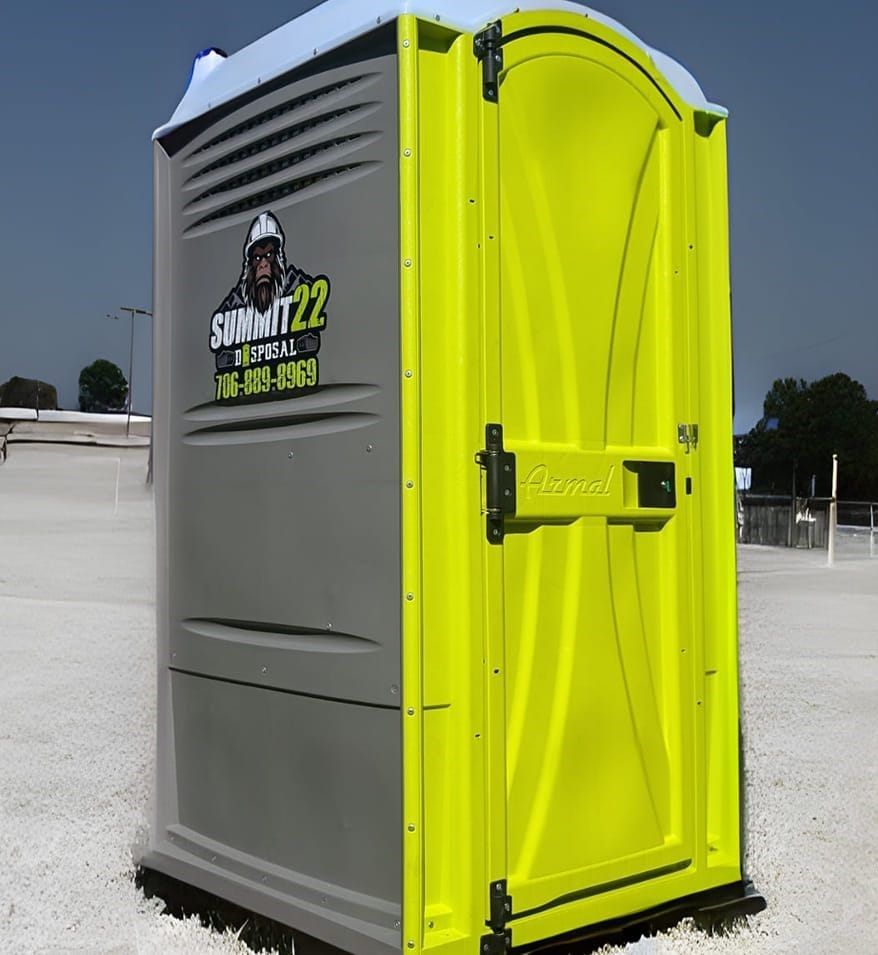 A gray and yellow portable toilet that says summit 22 on it