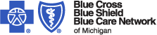 Blue Cross Blue Shield of Michigan logo with two blue symbols and text.