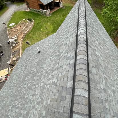 an aerial view of a roof with shingles