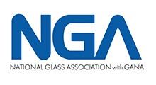 The logo for the national glass association with gana is blue and white.
