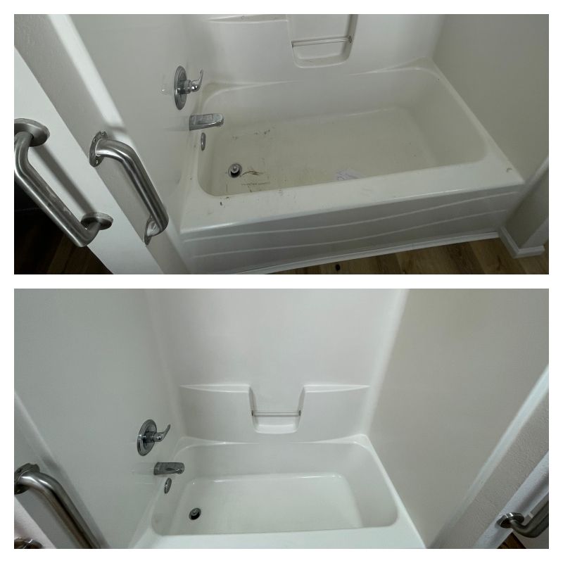A before and after picture of a bathtub in a bathroom