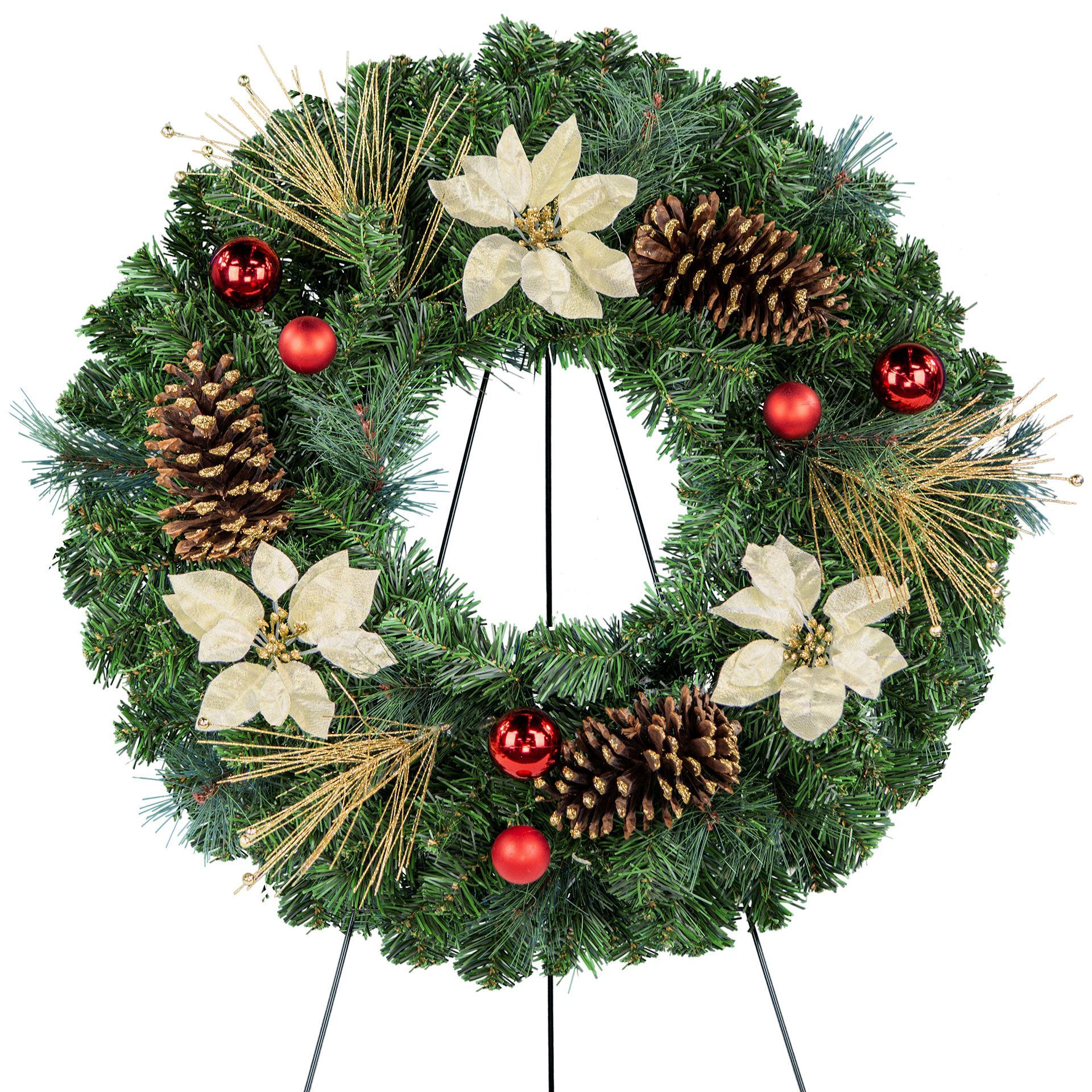 Wreath 2325 - Gold Poinsettias & Pinecones