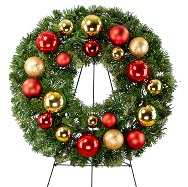 Wreath 2327 - Variety of Red & Gold Ornaments