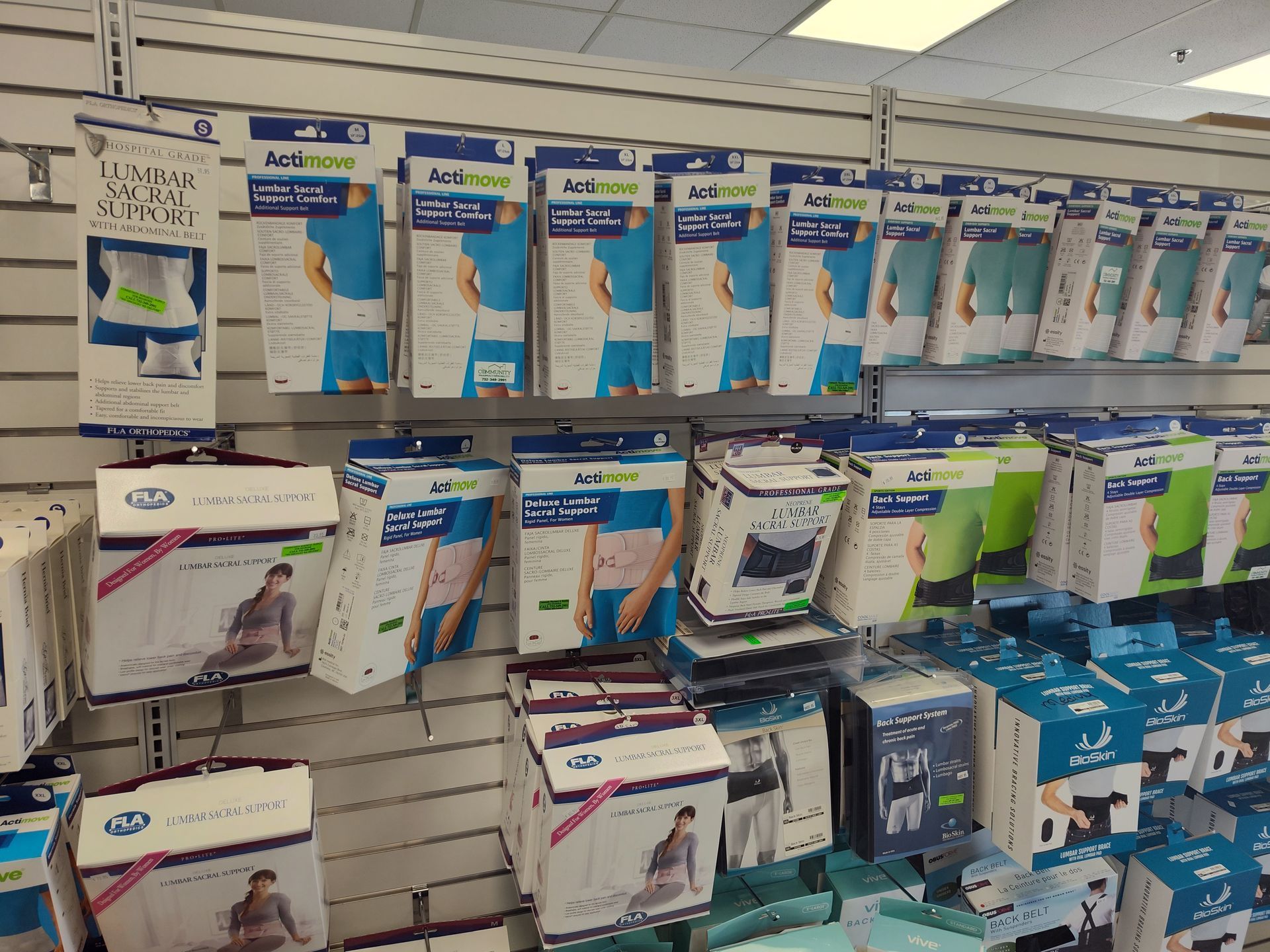 Medical support products displayed on shelves.