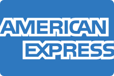 American Express logo with white text on a blue background.