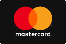 Mastercard logo: overlapping red and orange circles on black background with 