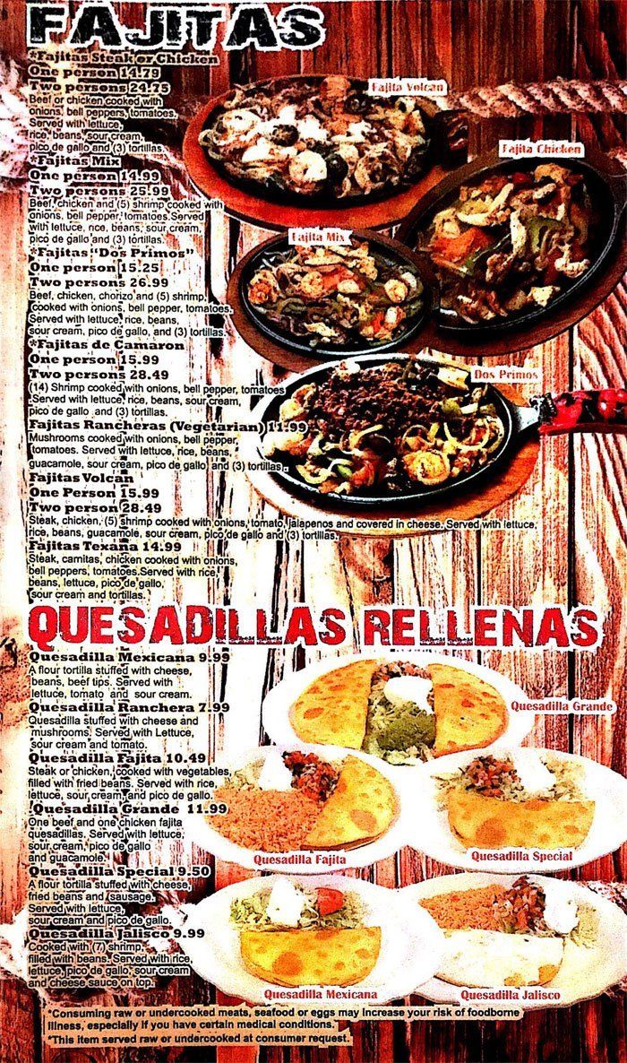 Fajitas menu