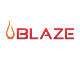 Red Blaze logo with orange flame icon and red text on a white background