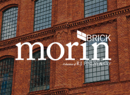 “morin BRICK” logo over a red brick building facade with windows