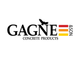 GAGNE Concrete Products logo with black text, red-orange stripes, and a small bird silhouette