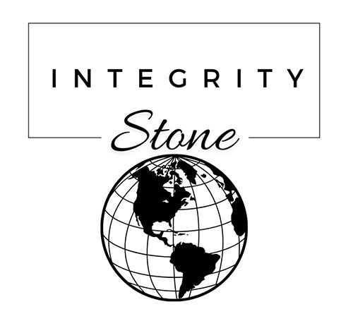 Integrity Stone logo with outlined globe and script text on white background.
