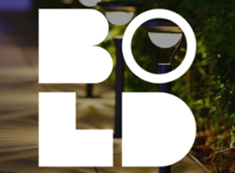 White abstract BO logo on a blurred outdoor background