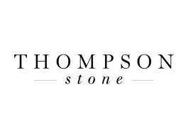 THOMPSON stone logo in black serif text on a white background