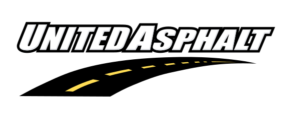 the logo for united asphalt shows a road on a yellow background .