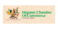 Hispanic Chamber of Commerce logo with multicolored emblem on beige background