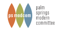 Logo for Palm Springs Modern Committee with orange, green, and blue diamond shapes and text