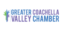 Greater Coachella Valley Chamber logo with purple text and a green-blue palm tree icon