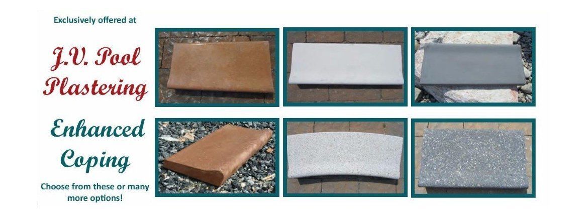Comparison chart of plastering methods showing enhanced coping with cross-section diagrams and labels