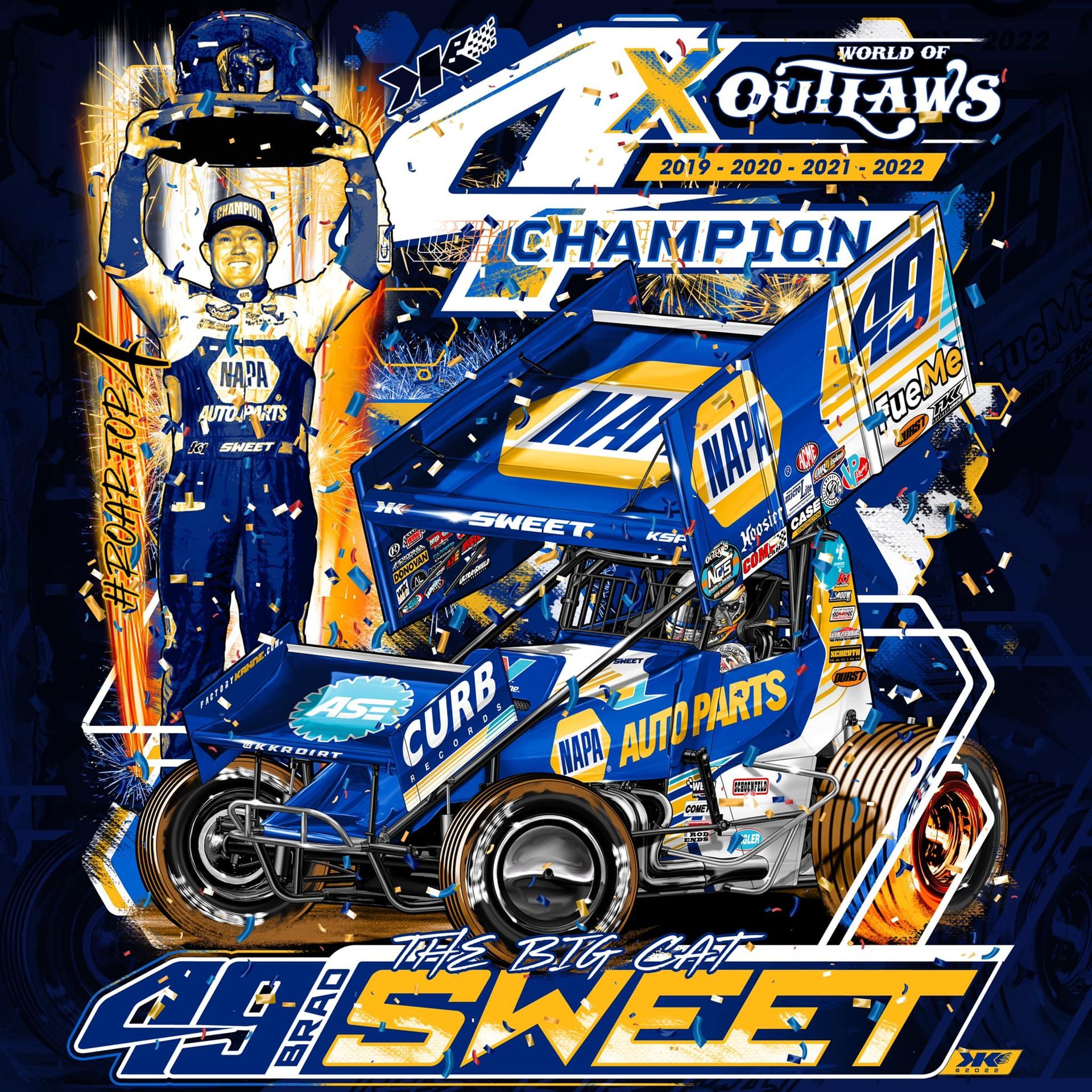 A race car with the word outlaws on it