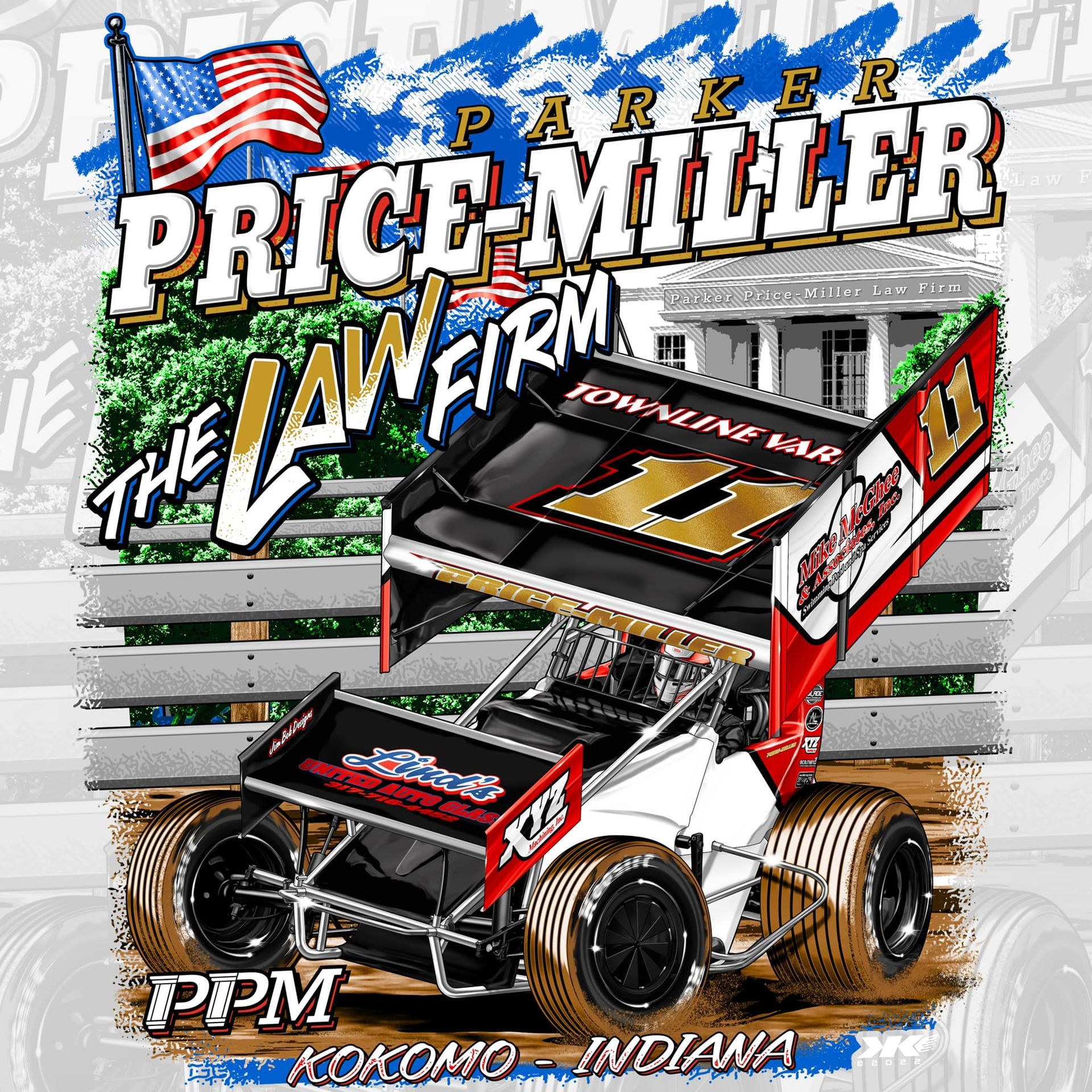 A race car with the name price miller on it