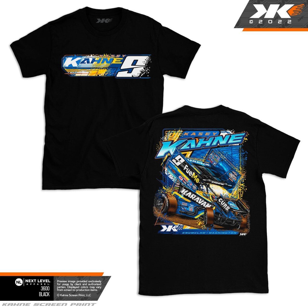 A black t-shirt with a picture of a race car on it