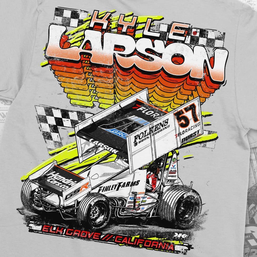 A t-shirt with a race car and the name kyle larson on it